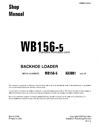 WB156-5(USA) S/N A63001-UP Shop (repair) manual (English)