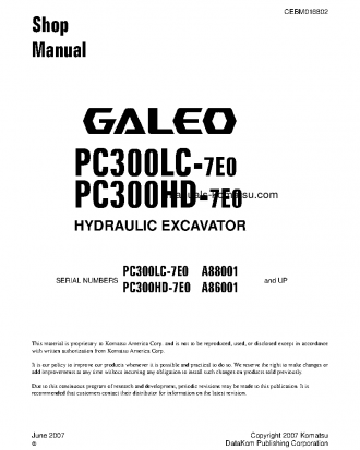 PC300LC-7(USA)-TIER 3 S/N A88001-UP Shop (repair) manual (English)