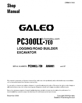 PC300LL-7(USA)-TIER 3 S/N A86001-UP Shop (repair) manual (English)