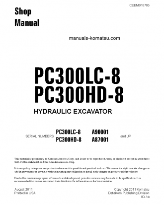 PC300HD-8(USA) S/N A87001-UP Shop (repair) manual (English)
