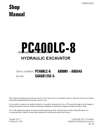 PC400LC-8(USA) S/N A88001-A88545 Shop (repair) manual (English)