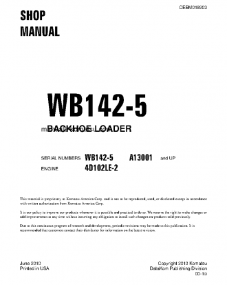 WB142-5(USA) S/N A13001-UP Shop (repair) manual (English)