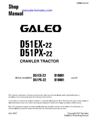D51EX-22(BRA) S/N B10001-UP Shop (repair) manual (English)