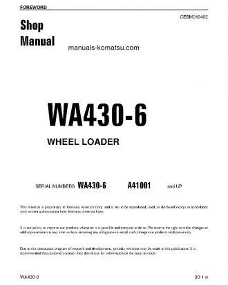 WA430-6(USA) S/N A41001-A41999 Shop (repair) manual (English)
