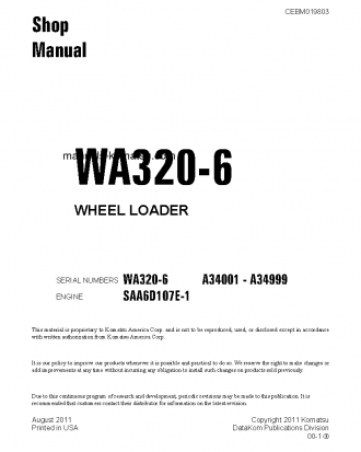 WA320-6(USA) S/N A34001-UP Shop (repair) manual (English)