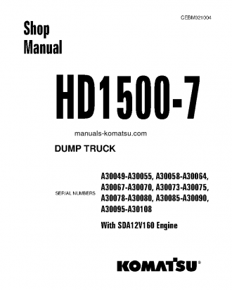 HD1500-7(USA)-W/ SDA12V160 S/N A30067-A30070 Shop (repair) manual (English)