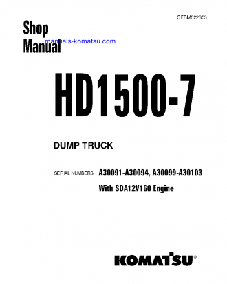 HD1500-7(USA)-W/ SDA12V160 S/N A30109-UP Shop (repair) manual (English)