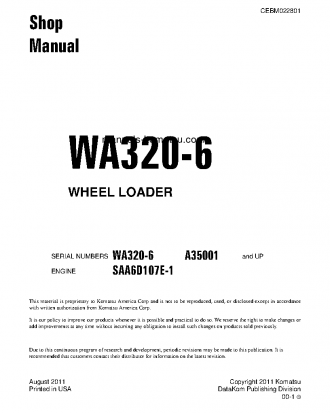 WA320-6(USA) S/N A35001-UP Shop (repair) manual (English)