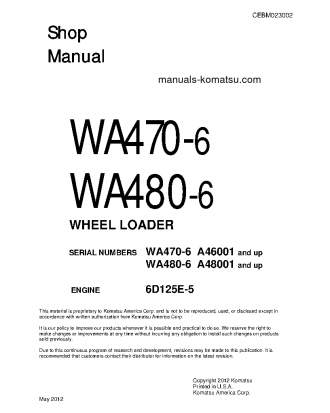 WA480-6(USA) S/N A48001-UP Shop (repair) manual (English)