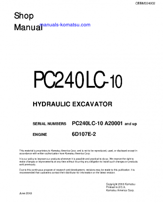 PC240LC-10(USA) S/N A20001-UP Shop (repair) manual (English)