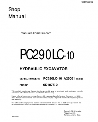 PC290LC-10(USA) S/N A25001-UP Shop (repair) manual (English)