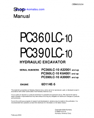 PC390LC-10(USA) S/N A30001-UP Shop (repair) manual (English)
