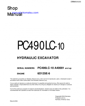 PC490LC-10(USA) S/N A40001-UP Shop (repair) manual (English)
