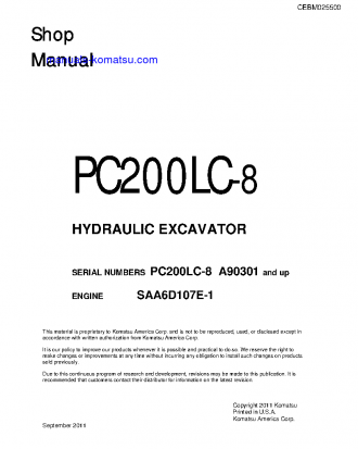 PC200LC-8(USA) S/N A90301-UP Shop (repair) manual (English)