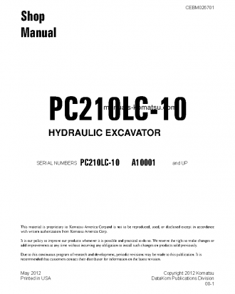 PC210LC-10(USA) S/N A10001-UP Shop (repair) manual (English)