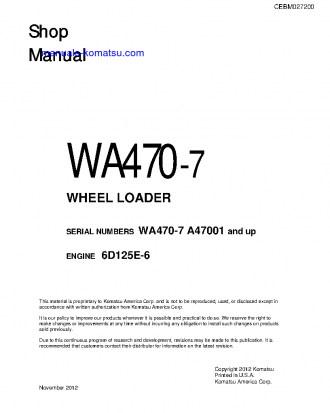 WA470-7(USA) S/N A47001-UP Shop (repair) manual (English)