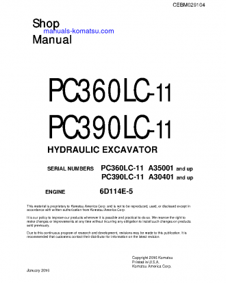 PC390LC-11(USA) S/N A30401-UP Shop (repair) manual (English)