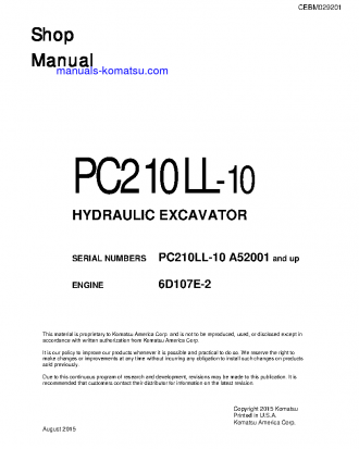 PC210LL-10(USA) S/N A52001-UP Shop (repair) manual (English)