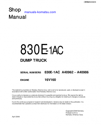 830E-1(USA)-AC S/N A40962-A40986 Shop (repair) manual (English)