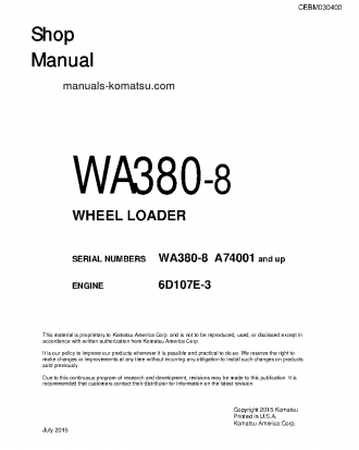 WA380-8(USA) S/N A74001-UP Shop (repair) manual (English)