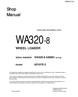 WA320-8(USA) S/N A38001-UP Shop (repair) manual (English)