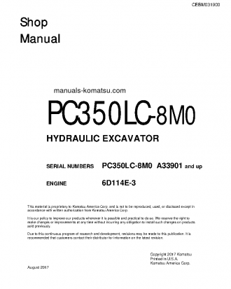 PC350LC-8(USA)-M0 S/N A33901-UP Shop (repair) manual (English)