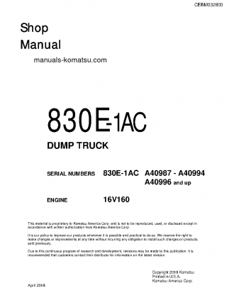830E-1(USA)-AC S/N A40987-A40994 Shop (repair) manual (English)