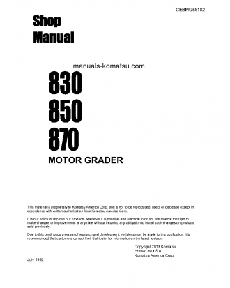 830 S/N 200000-200987 Shop (repair) manual (English)
