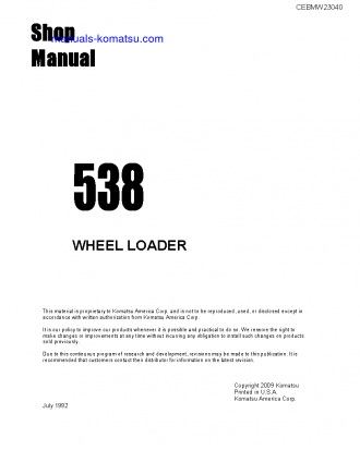 538 S/N U003001-U003100 Shop (repair) manual (English)