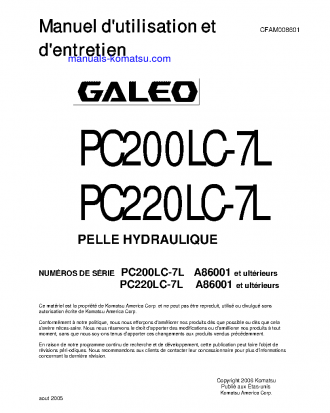 PC200LC-7(USA)-L S/N A86001-UP Operation manual (French)