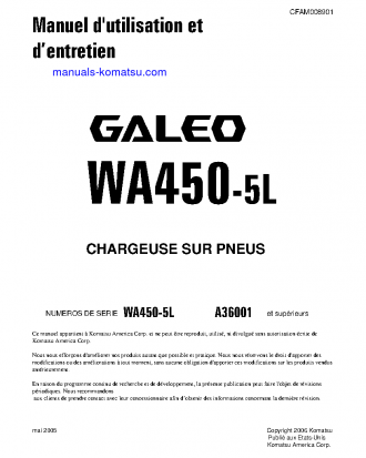 WA450-5(USA)-L S/N A36001-UP Operation manual (French)