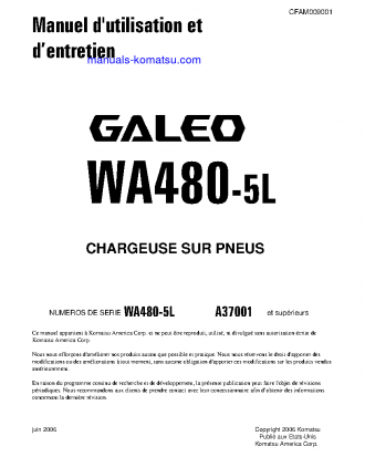 WA480-5(USA)-L S/N A37001-UP Operation manual (French)