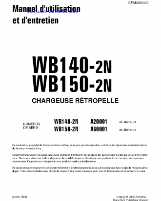 WB150-2(USA)-N S/N A60001-UP Operation manual (French)