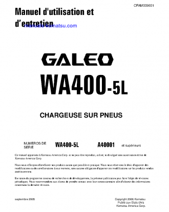 WA400-5(USA)-L S/N A40001-UP Operation manual (French)