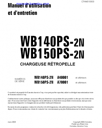 WB150PS-2(USA)-N S/N A70001-UP Operation manual (French)