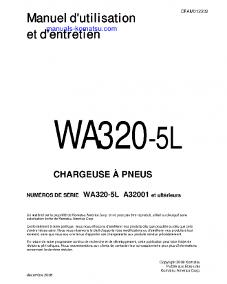 WA320-5(USA)-L S/N A32001-UP Operation manual (French)