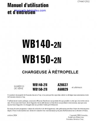 WB140-2(USA)-N S/N A20637-UP Operation manual (French)