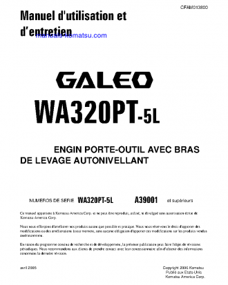 WA320PT-5(USA)-L S/N A39001-UP Operation manual (French)
