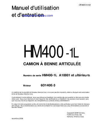 HM400-1(USA)-L S/N A10001-UP Operation manual (French)