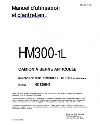 HM300-1(USA)-L S/N A10001-UP Operation manual (French)