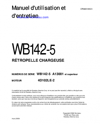 WB142-5(USA) S/N A13001-UP Operation manual (French)