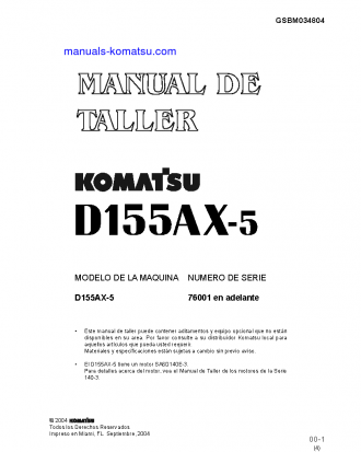 D155AX-5(JPN) S/N 76001-UP Shop (repair) manual (Spanish)