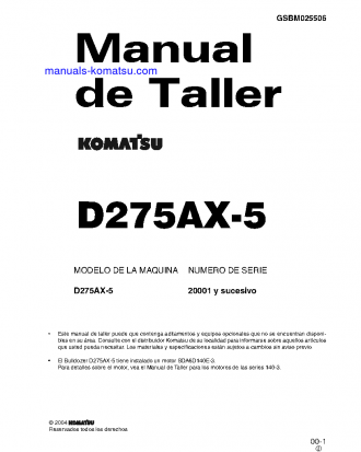D275AX-5(JPN) S/N 20001-UP Shop (repair) manual (Spanish)