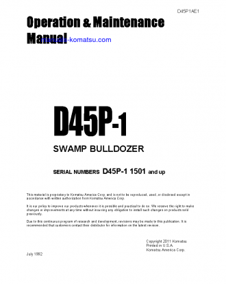 D45P-1(JPN) S/N 1501-1800 Operation manual (English)