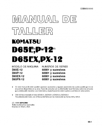 D65P-12(JPN) S/N 60001-60390 Shop (repair) manual (Spanish)