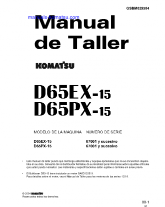 D85EX-15(JPN) S/N 10001-UP Shop (repair) manual (Spanish)