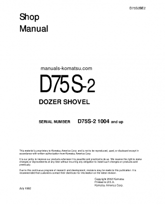 D75S-2(JPN) S/N 1004-UP Shop (repair) manual (English)