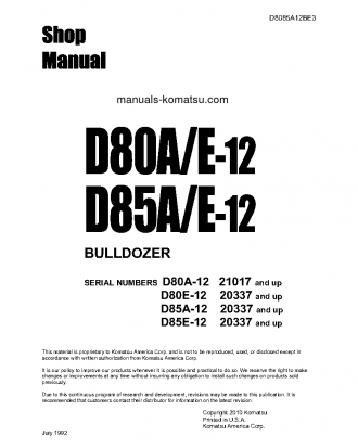 D80A-12(JPN) S/N 21017-UP Shop (repair) manual (English)