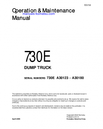 730E(USA) S/N A30123-A30180 Operation manual (English)