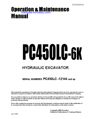 PC450LC-6(GBR)-K S/N 12144-UP Operation manual (English)